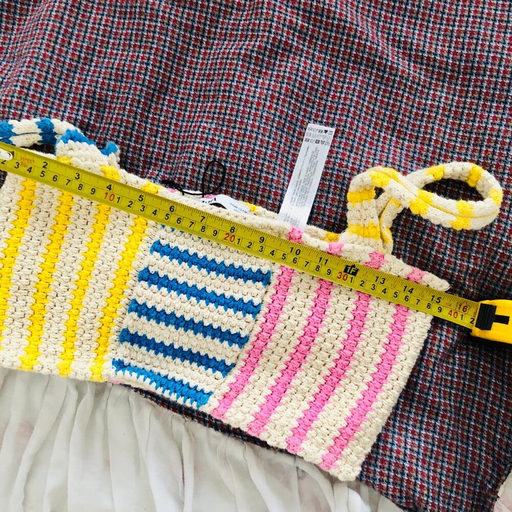 NWOT ZARA Striped Crochet Knit Crop Top Multicolor Boho Festival Cotton Size M - Picture 7 of 8